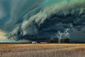 photography, Nature, Landscape, Supercell, Lightning, Farm, Storm, Clouds, Field