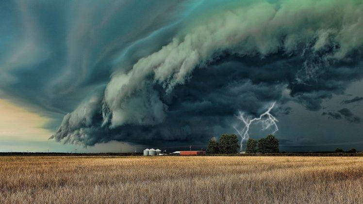 photography, Nature, Landscape, Supercell, Lightning, Farm, Storm, Clouds, Field HD Wallpaper Desktop Background
