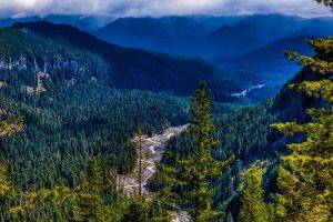 photography, Nature, Landscape, Mountains, Forest, River, Clouds, Valley, Washington State