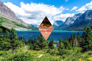 triangle, Landscape, Inversion, Lake, Forest, Mountains