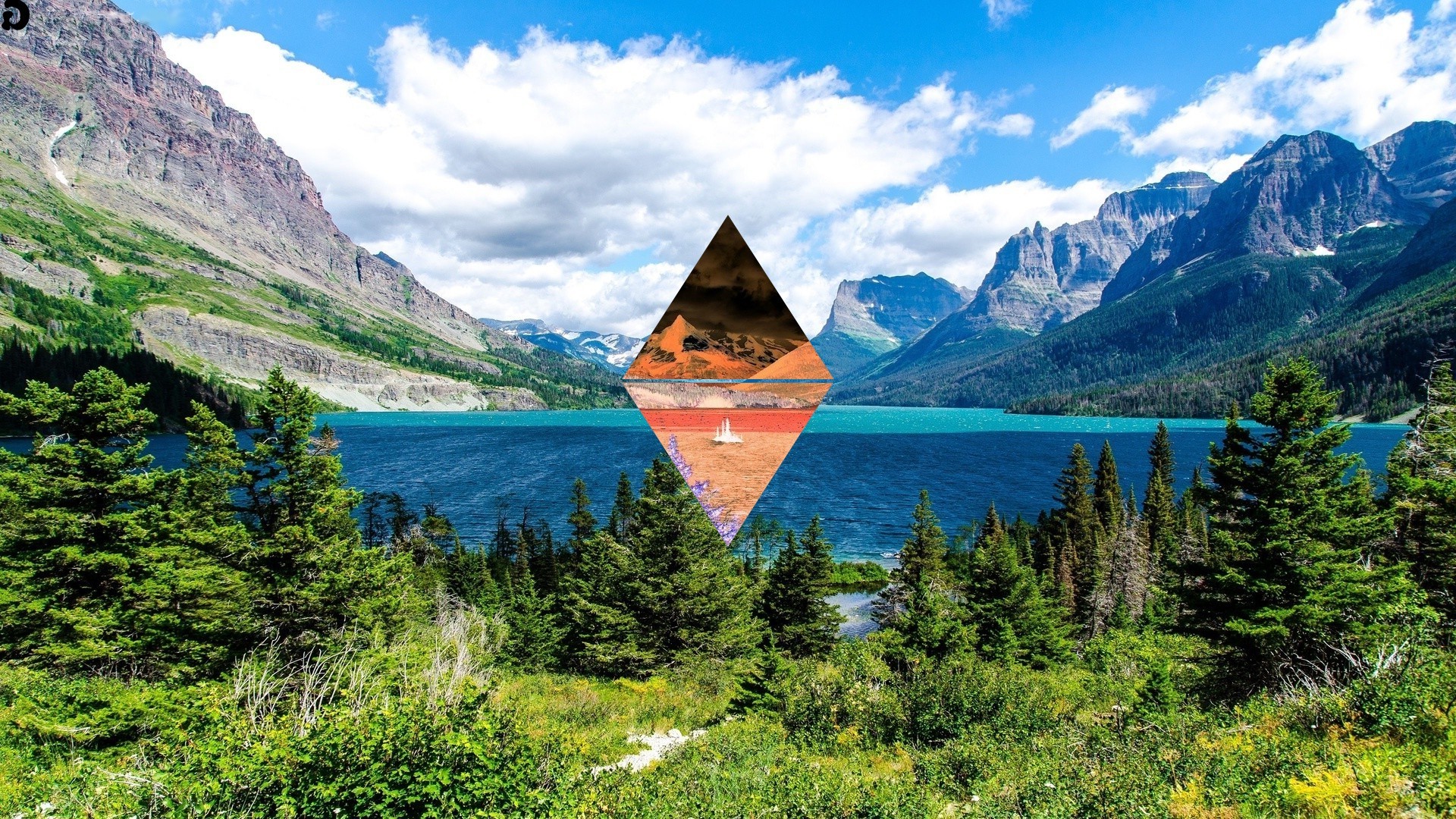 triangle, Landscape, Inversion, Lake, Forest, Mountains Wallpaper