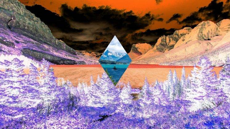triangle, Landscape, Inversion, Lake, Forest, Mountains HD Wallpaper Desktop Background