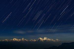 photography, Landscape, Nature, Stars, Mountains, Starry Night, Snowy Peak, Long Exposure, Sky, Himalayas, China, Moonlight