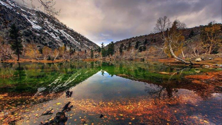 photography, Landscape, Nature, Lake, Mountains, Snow, Clouds, Trees, Reflection, Leaves, Pakistan HD Wallpaper Desktop Background