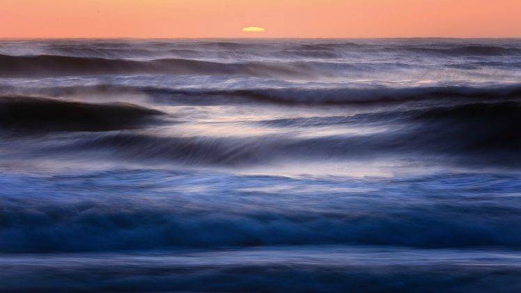 nature, Landscape, Water, Sea, Waves, Sunset, Horizon, Long Exposure HD Wallpaper Desktop Background