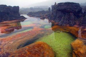 nature, Landscape, Mount Roraima, Venezuela, Mountains, Water, Rock, Reflection, Mist