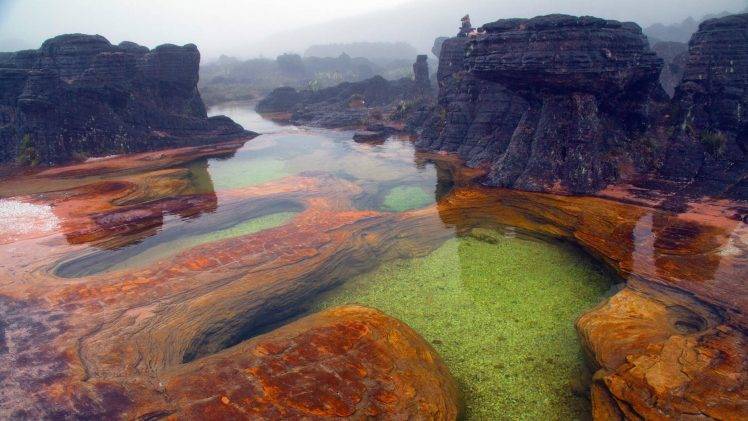 nature, Landscape, Mount Roraima, Venezuela, Mountains, Water, Rock, Reflection, Mist HD Wallpaper Desktop Background