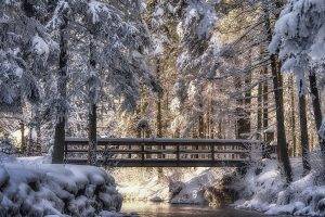 photography, Landscape, Nature, Winter, Bridge, River, Snow, Sunlight, Cold, Trees, Austria