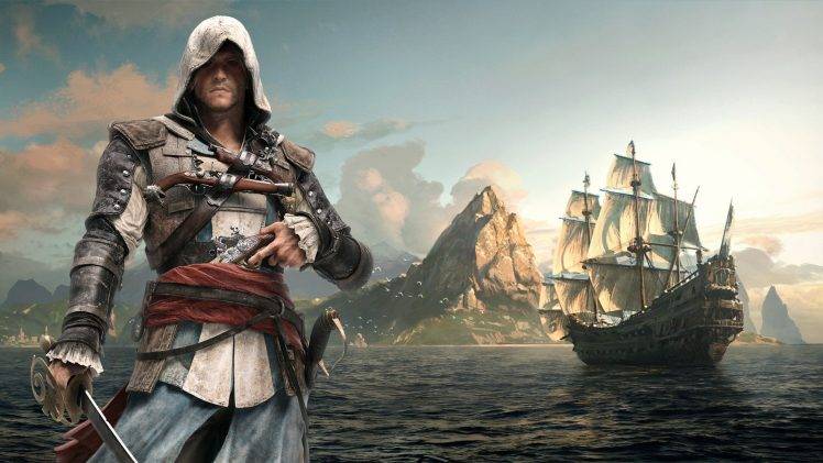 men, Assassins Creed, Assassins Creed: Black Flag, Video Games, Ship, Sailing Ship, Sword, Pistol, Weapon HD Wallpaper Desktop Background