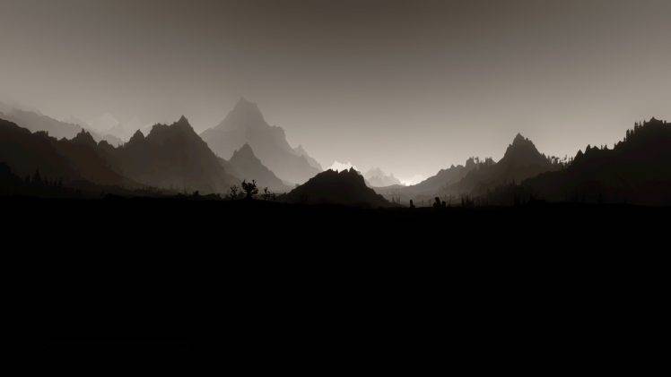 The Elder Scrolls V: Skyrim, Landscape, Monochrome, Minimalism HD Wallpaper Desktop Background