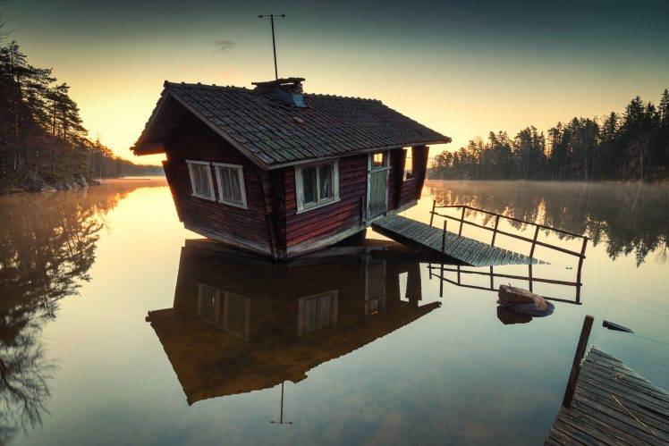 house, Water, Landscape, Reflection, Sweden, Trees HD Wallpaper Desktop Background