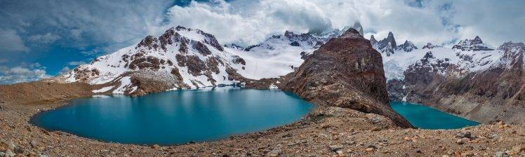 nature, Photography, Landscape, Panoramas, Mountains, Lake, Snow, Clouds, Patagonia, Argentina HD Wallpaper Desktop Background