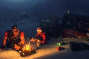 Scout (character), Sniper (TF2), Video Games, Digital Art, Team Fortress 2, Fire, Camping, Presents, Happy New Year, Truck, Heavy, Snow, Campfire