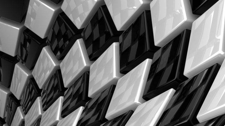 pattern, Texture, Geometry, Square, Cube, Reflection, Black, White, Digital Art, Monochrome HD Wallpaper Desktop Background