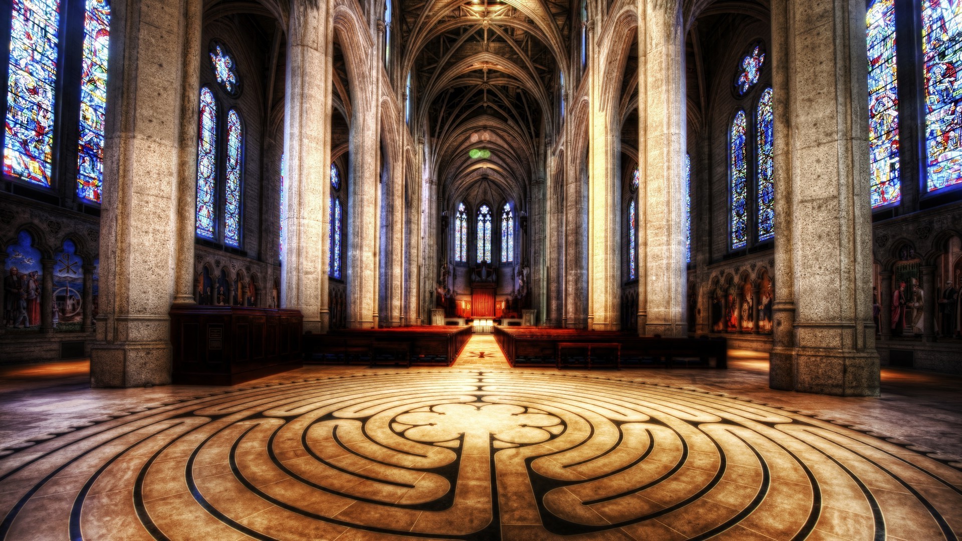 HDR, Indoors, Church, Stained Glass, Pattern, Chartres Wallpaper