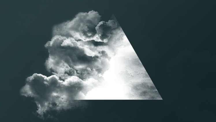 digital Art, Minimalism, Clouds, Simple Background, Geometry, Triangle, Monochrome HD Wallpaper Desktop Background