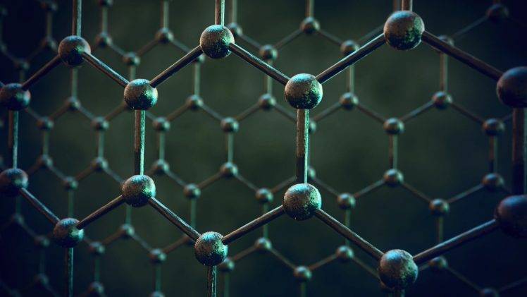 digital Art, Minimalism, Texture, Simple, Simple Background, Atoms, Hexagon, Ball, Depth Of Field, Blurred, Structure, Graphene, Chemical Structures HD Wallpaper Desktop Background