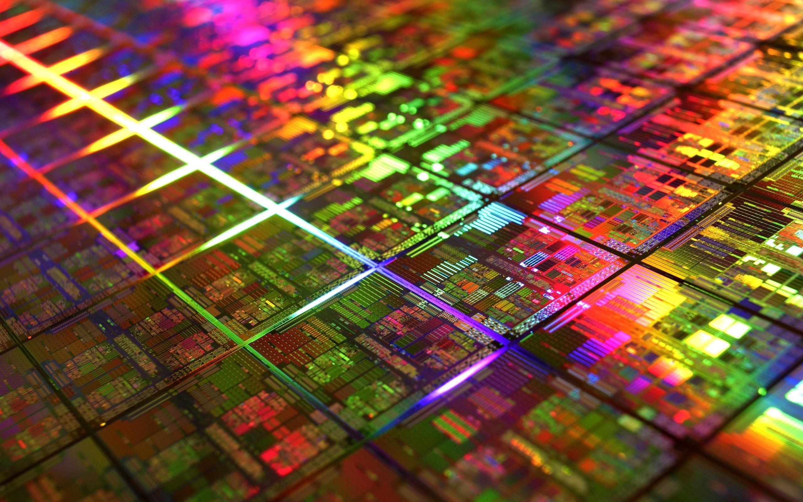 colorful, Microchip, DIE, Gold, Technology, Geometry, IT, CPU, Photography Wallpaper