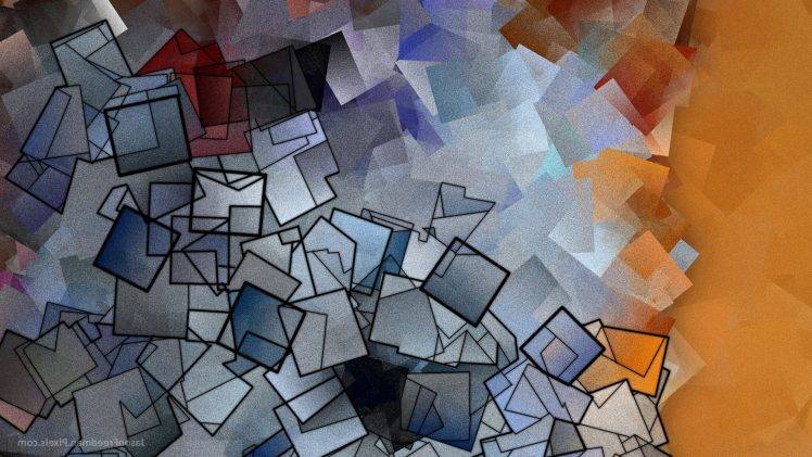 Jason Freedman, Abstract, Digital Art, Orange, Blue, Square, Pattern, Texture, Outline HD Wallpaper Desktop Background