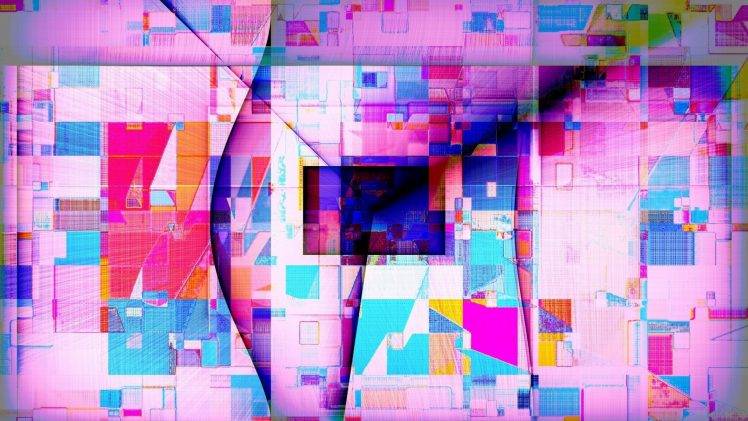 digital Art, Abstract, Geometry, Colorful, Rectangle, Triangle, Square, Lines, Pink HD Wallpaper Desktop Background