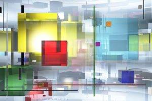 transparency, Digital Art, Minimalism, Geometry, Square, 3D, Cube, Abstract, Lines, Colorful