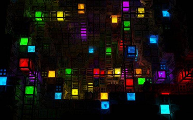 colorful, Cube, Red, Blue, Purple, Yellow, Green, Geometry, Mazes HD Wallpaper Desktop Background