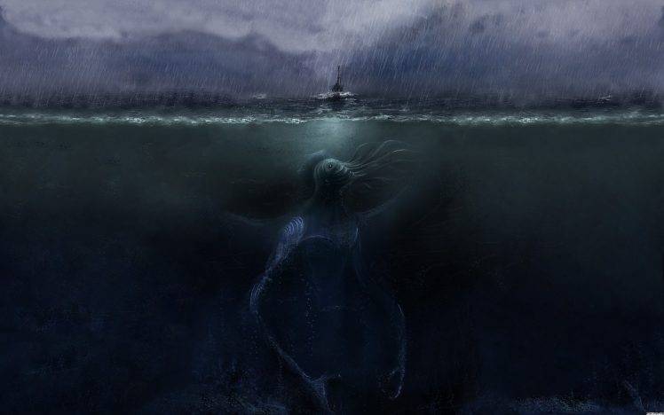 sea Monsters, Sea, Rain, Storm, Digital Art, Cthulhu HD Wallpaper Desktop Background