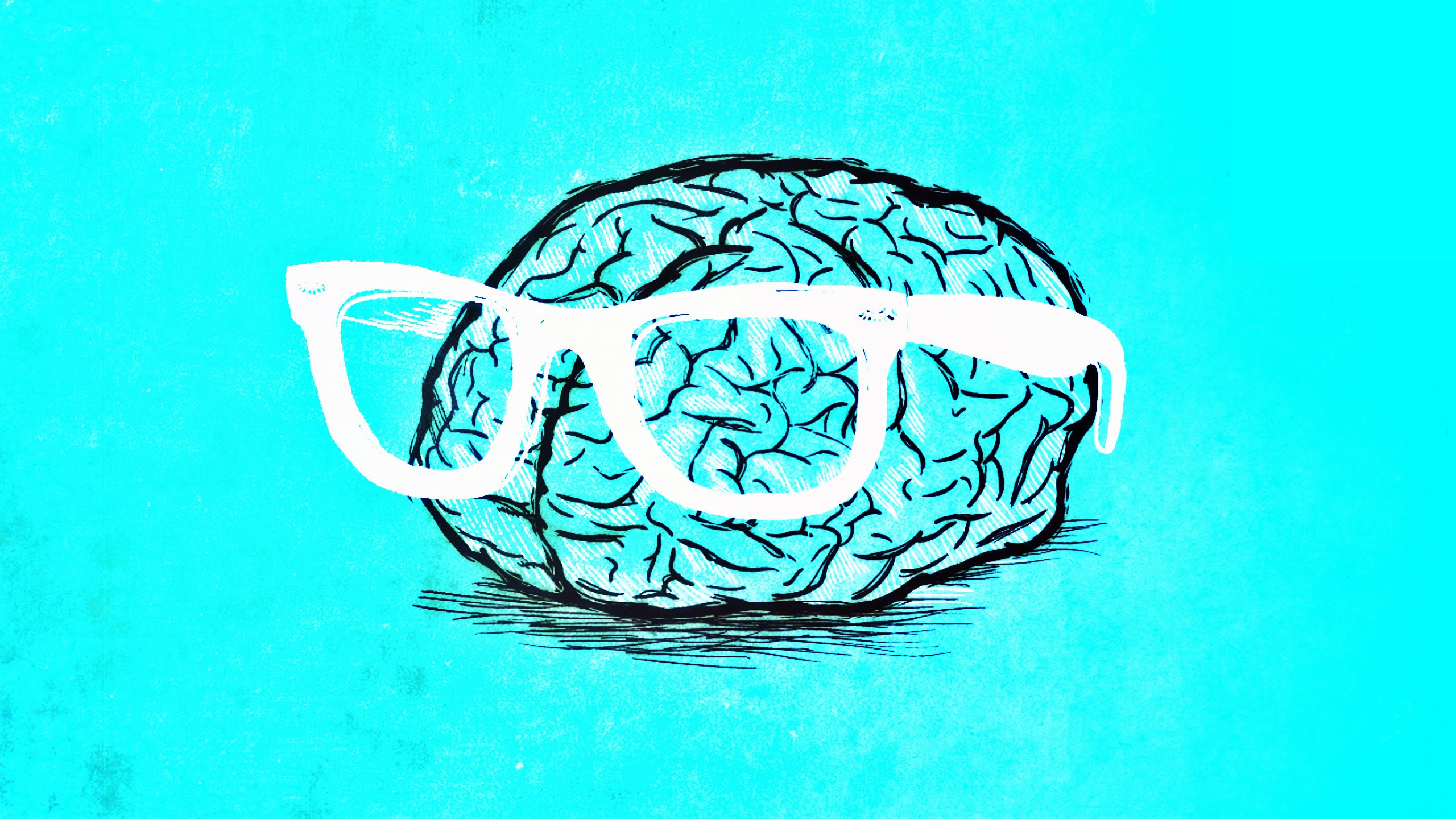 glasses, Brains, Digital Art, Turquoise Wallpaper