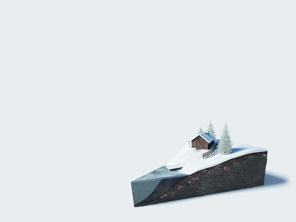 white Background, 3D, Digital Art, Winter, Snow, Cabin Wallpaper