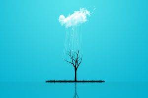 clouds, Trees, Digital Art, Blue Background, Reflection, Ropes