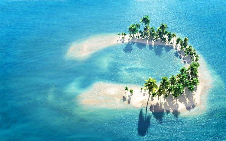 island, Sea, Palm Trees, Digital Art, Artwork HD Wallpaper Desktop Background