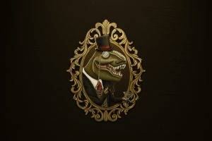 minimalism, Simple Background, Brown Background, Dinosaurs, Picture Frames, T Rex, Top Hats, Glasses, Suits, Cigars, Digital Art