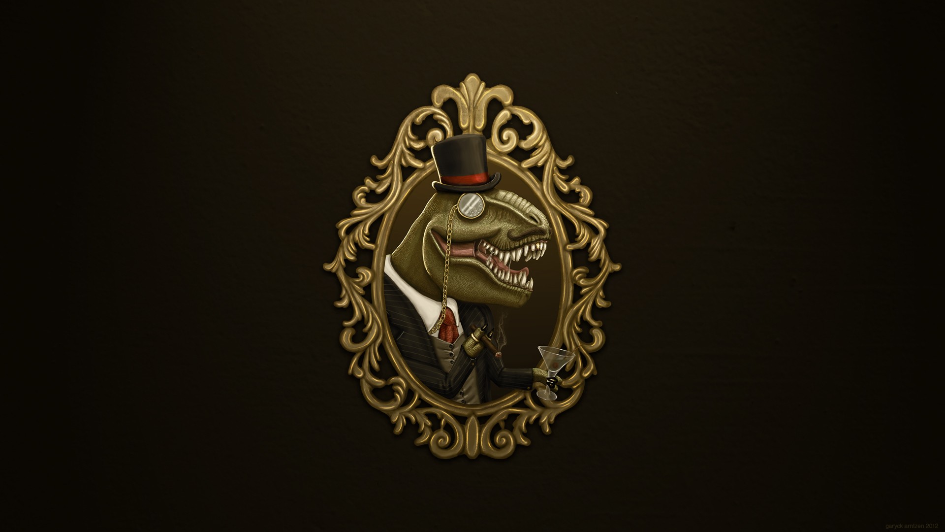 minimalism, Simple Background, Brown Background, Dinosaurs, Picture Frames, T Rex, Top Hats, Glasses, Suits, Cigars, Digital Art Wallpaper