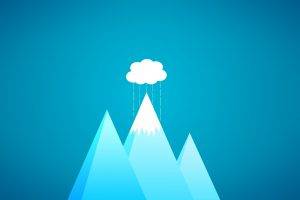 minimalism, Clouds, Mountain, Rain, Blue Background, Digital Art, Pyramid, 3D