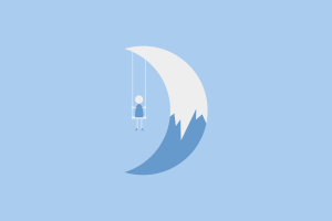minimalism, Digital Art, Simple Background, Moon, Swings, Blue