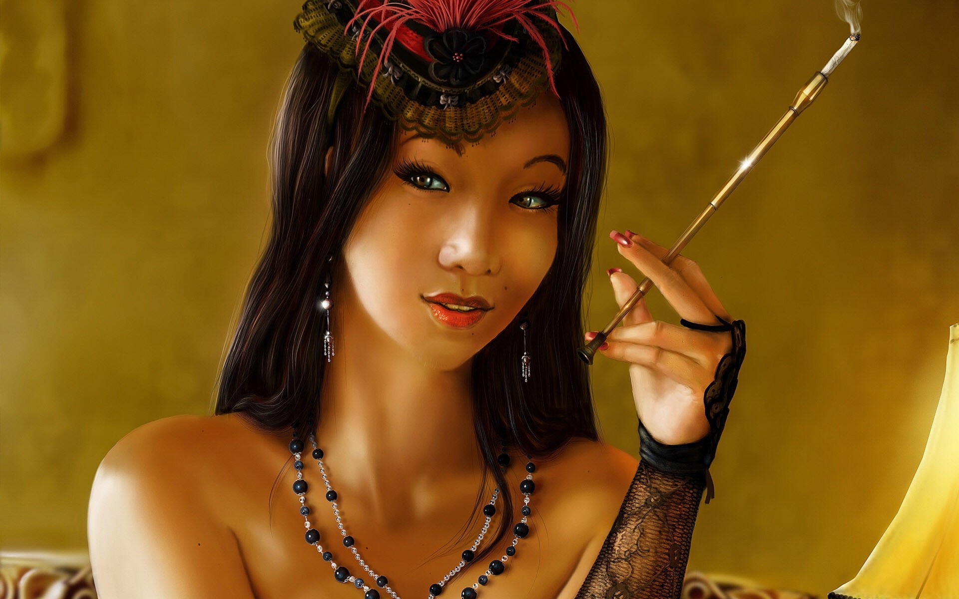 Digital Art Women Artwork Brunette Long Hair Asian
