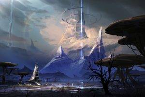 futuristic, Mushroom, Artwork, Digital Art, Mountain, Science Fiction