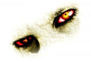 digital Art, Yellow Eyes, Closeup, Creature, Red Eyes, Paper, White Background, Artwork, Eyes