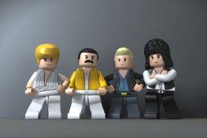 gray Background, Digital Art, LEGO, Queen, Musicians, Freddie Mercury, Brian May, John Deacon, Roger Taylor, Figurines, Legend