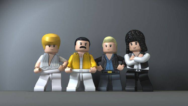 gray Background, Digital Art, LEGO, Queen, Musicians, Freddie Mercury, Brian May, John Deacon, Roger Taylor, Figurines, Legend HD Wallpaper Desktop Background