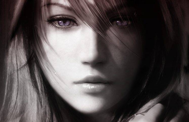 women, Lightning, Final Fantasy, Eyes, Purple Eyes, Digital Art HD Wallpaper Desktop Background