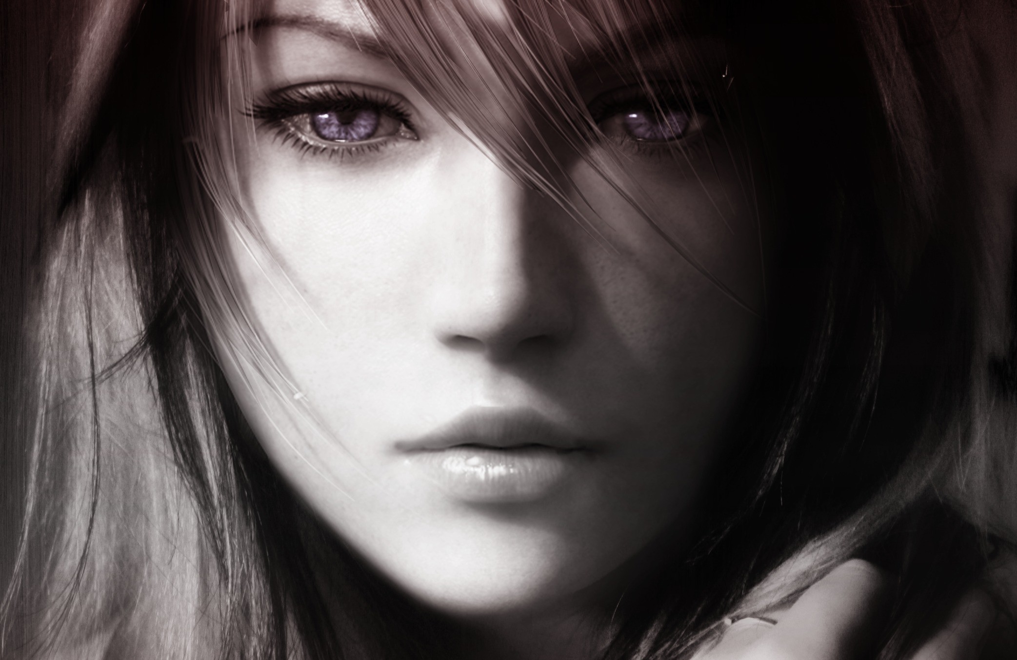 women, Lightning, Final Fantasy, Eyes, Purple Eyes, Digital Art Wallpaper