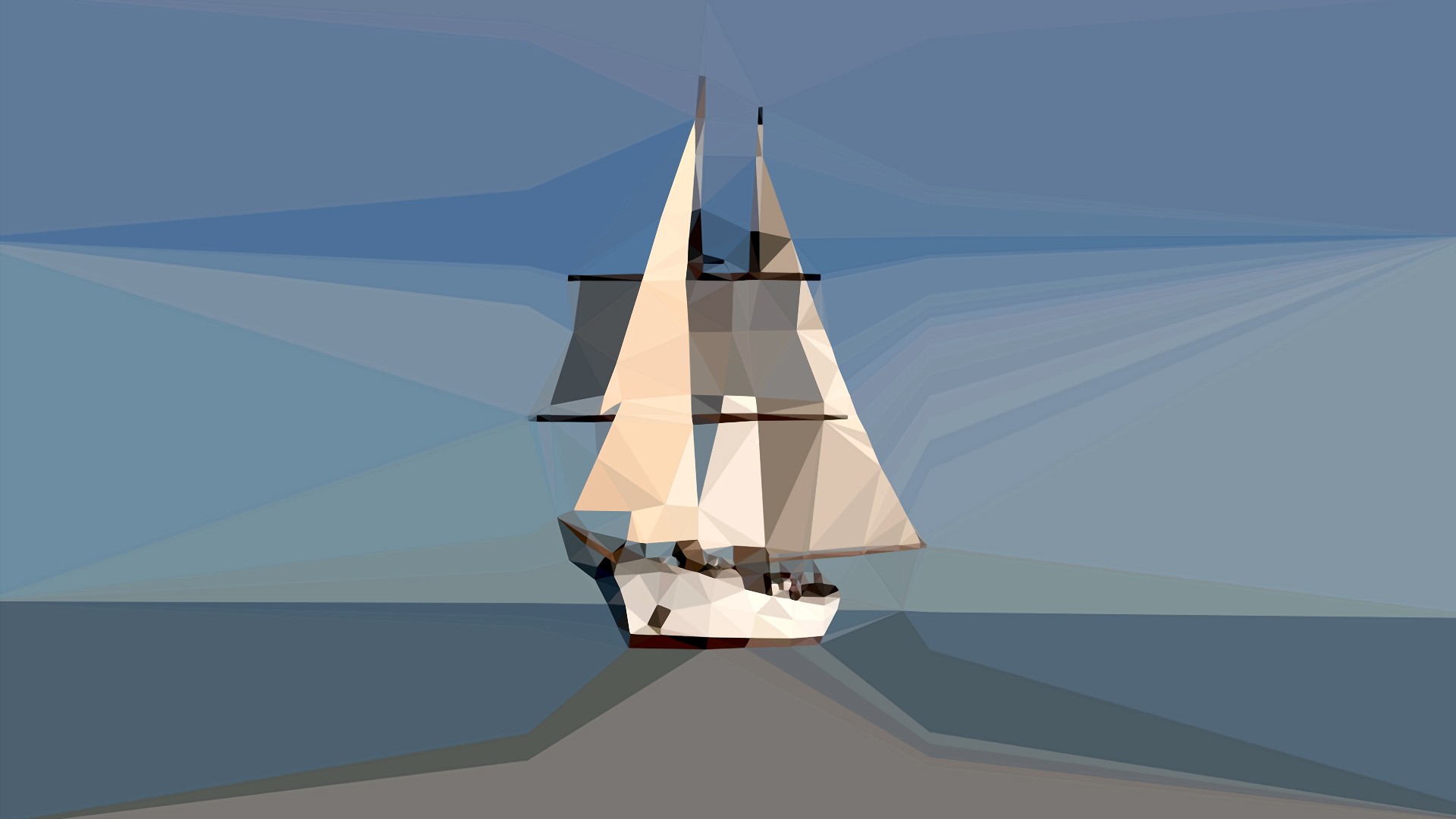 minimalism, Blue, Horizon, Low Poly, Sailing Ship, Digital Art, Sea, Sky Wallpaper