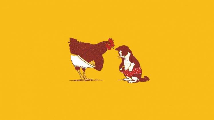 chickens, Cat, Minimalism, Animals HD Wallpaper Desktop Background