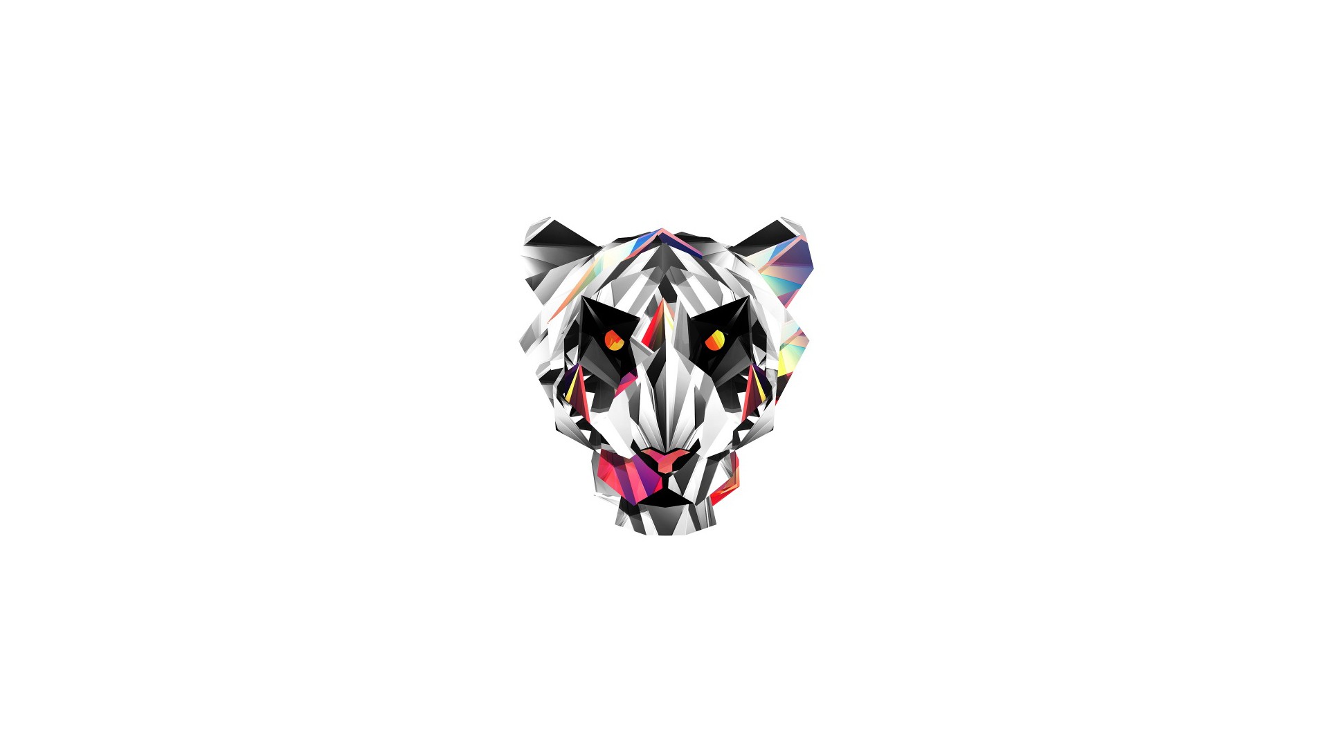 digital Art, Minimalism, Animals, White Background, Low Poly, Tiger, Colorful Wallpaper