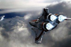 Battlestar Galactica, Spaceship, Cylons, Digital Art, Futuristic, Clouds, Sky, Science Fiction