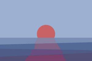 digital Art, Minimalism, Sunset, Sea, Horizon, Reflection, Sun