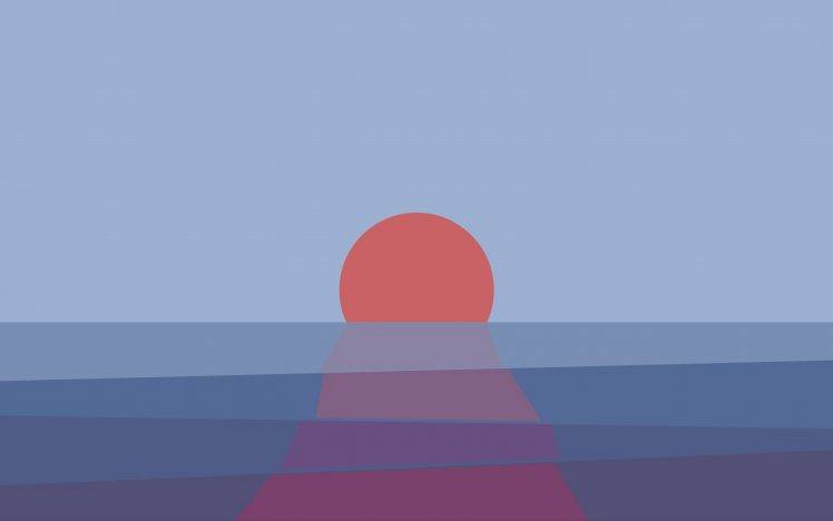 digital Art, Minimalism, Sunset, Sea, Horizon, Reflection, Sun HD Wallpaper Desktop Background