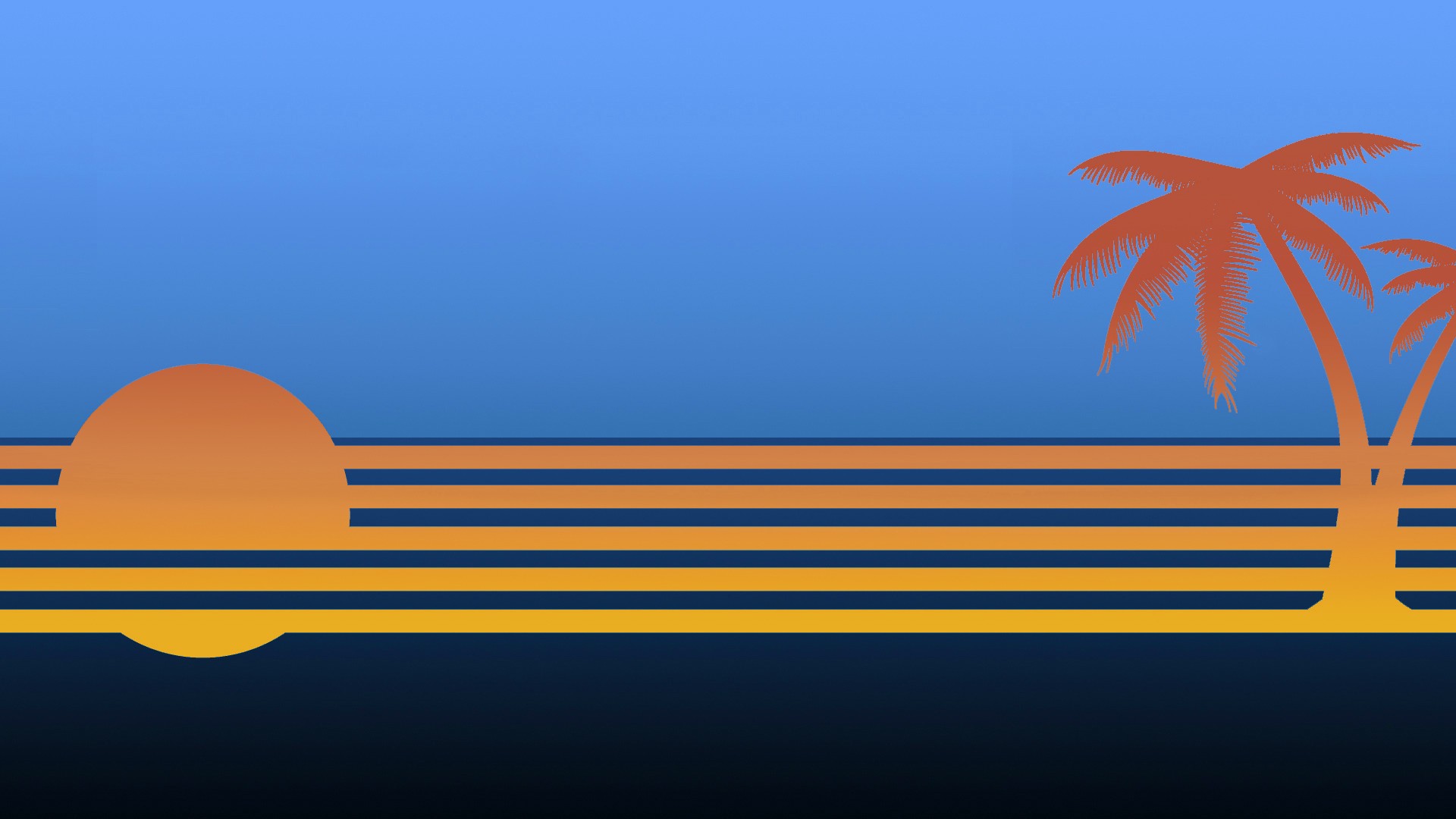 digital Art, Minimalism, Orange, Sun, Sea, Palm Trees, Horizon, Lines Wallpaper