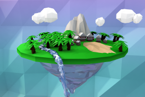 low Poly, Simple, Floating Island, Palm Trees, Digital Art